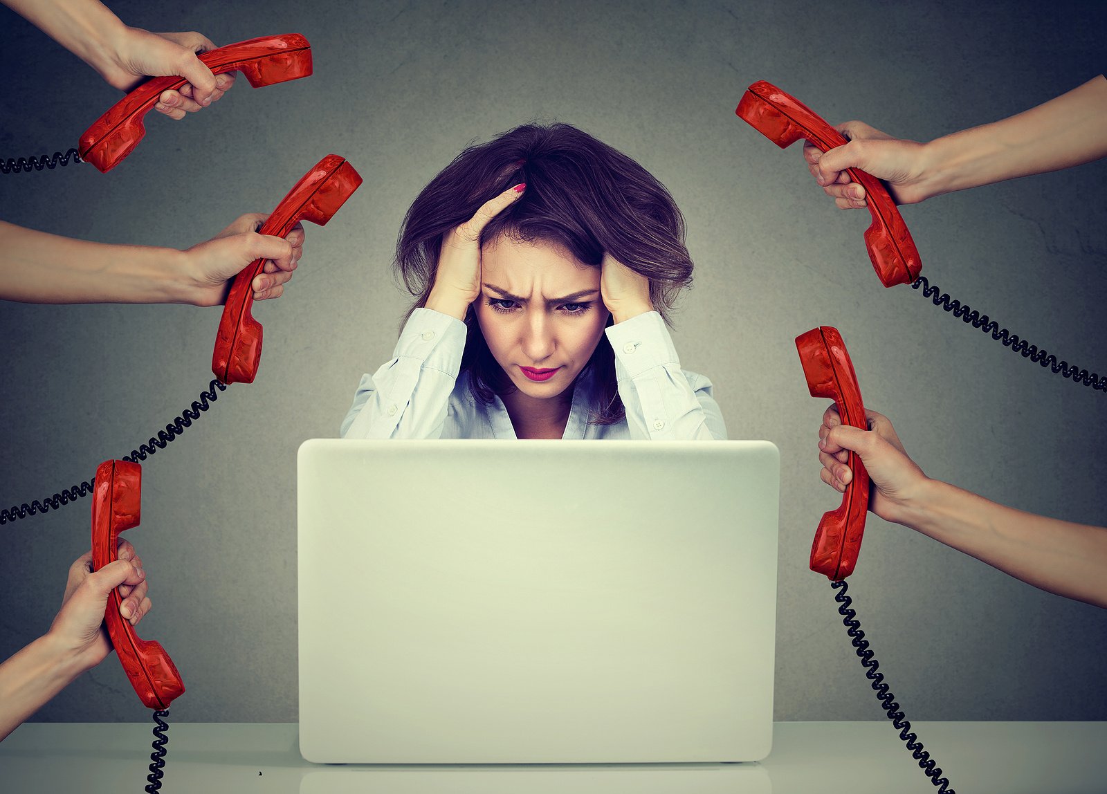 woman with many phones